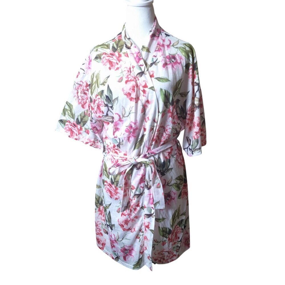 Show Me Your Mumu Women's One Size Brie Pink Floral Kimono Belted Wrap Robe